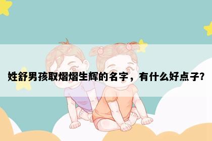 姓舒男孩取熠熠生辉的名字，有什么好点子？