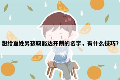 想给夏姓男孩取豁达开朗的名字，有什么技巧？